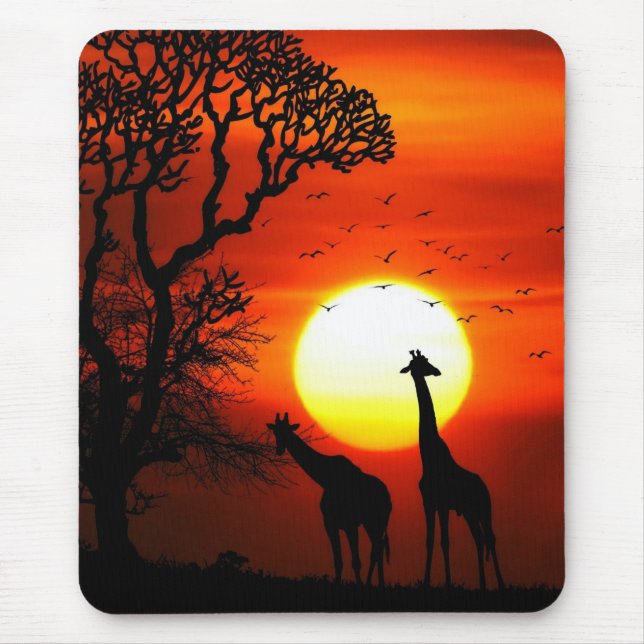Afrikanska Silhouettes för Safarisolnedgånggiraff Musmatta (Framsidan)