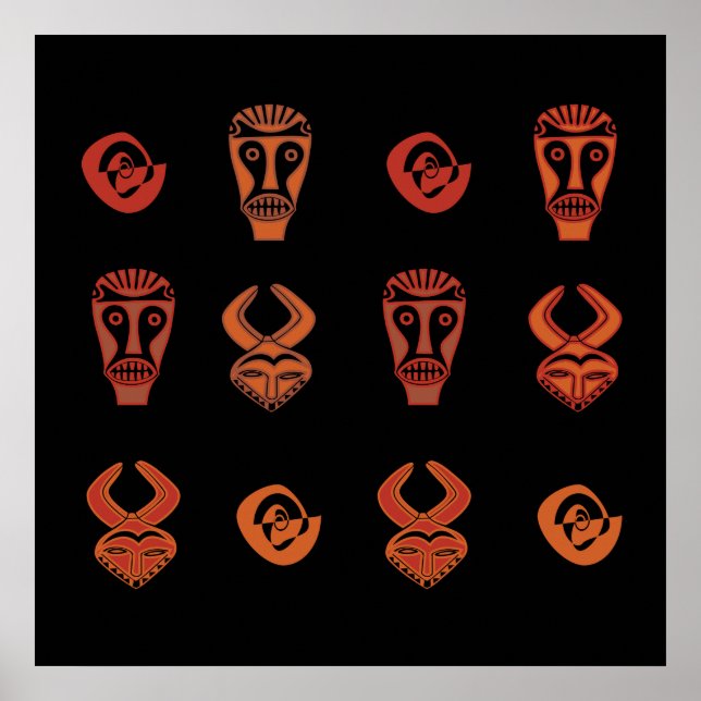 Afrikanska stam, dekorerade masker poster (Framsidan)
