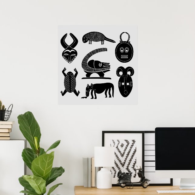 Afrikanska stammasker och djur poster (Hemmakontoret)