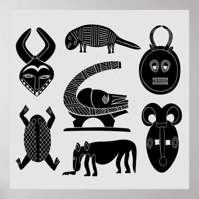 Afrikanska stammasker och djur poster (Framsidan)