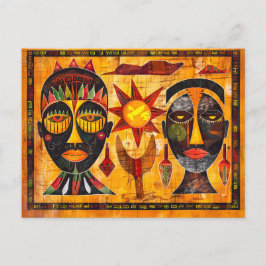 Afrikanska stammasker och sol-målning helg vykort