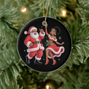 Afrikanska tomte fru Claus dansar amerikansk jul Julgransprydnad Keramik