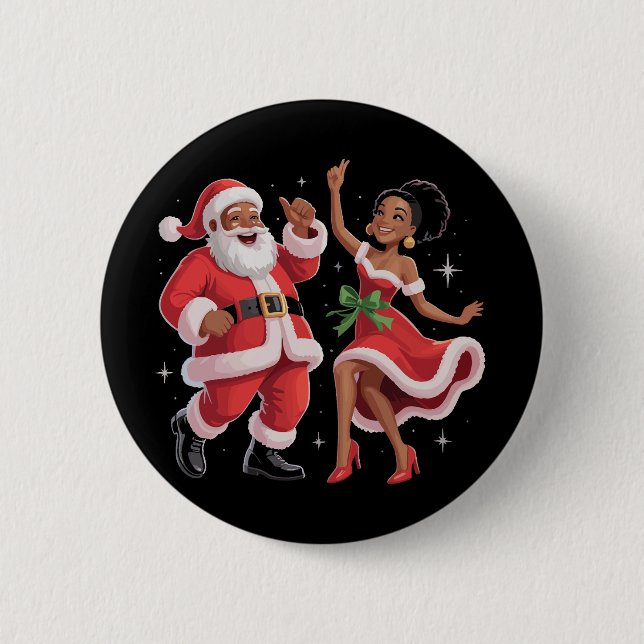 Afrikanska tomte fru Claus dansar amerikansk jul Knapp (Framsida)