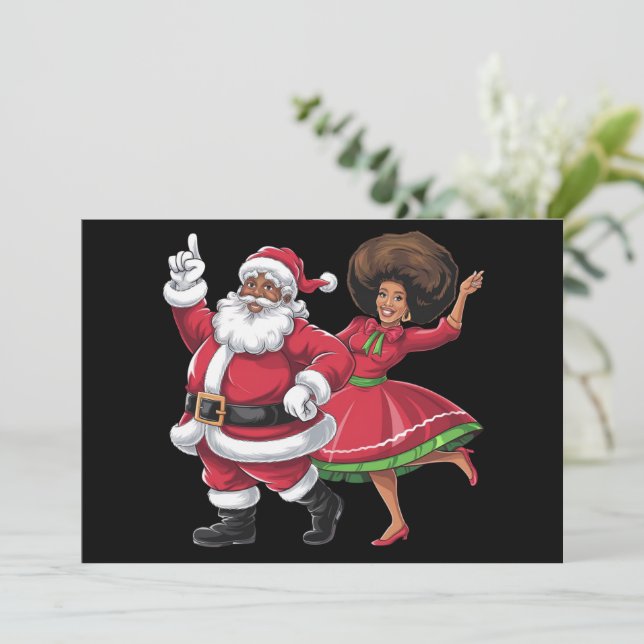 Afrikanska tomten fru Claus dansar amerikansk jul Julkort (Stående Fram)
