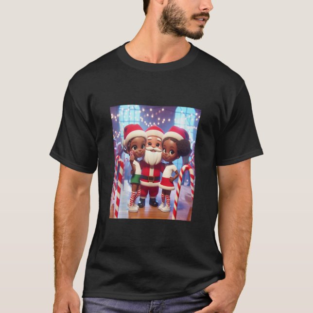 Afrikanska Tween-systrar med Santa Selfie C T Shirt (Framsida)