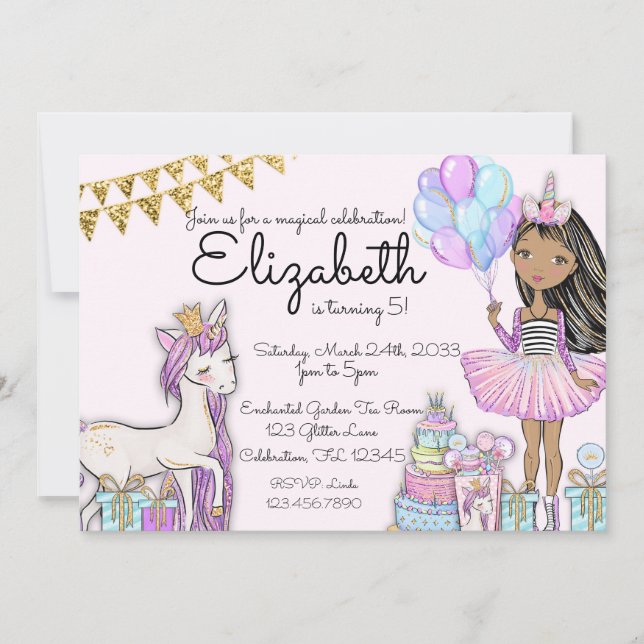 Afrikanska Unicorn glitter Rosa Birthday Inbjudningar (Framsida)