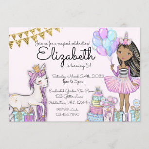 Afrikanska Unicorn glitter Rosa Birthday Inbjudningar