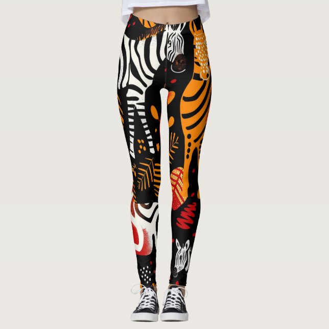 Afrikanska Zebra tryck Leggings (Framsida)