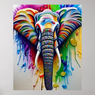 Afrikanskt elefant med färgstark färgfärg poster