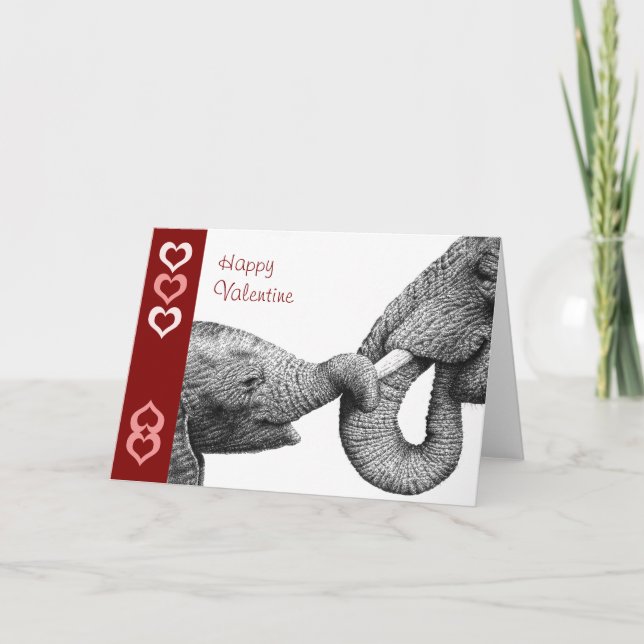 Afrikanskt elefant- och Baby Valentine-kort Helgkort (Framsida)