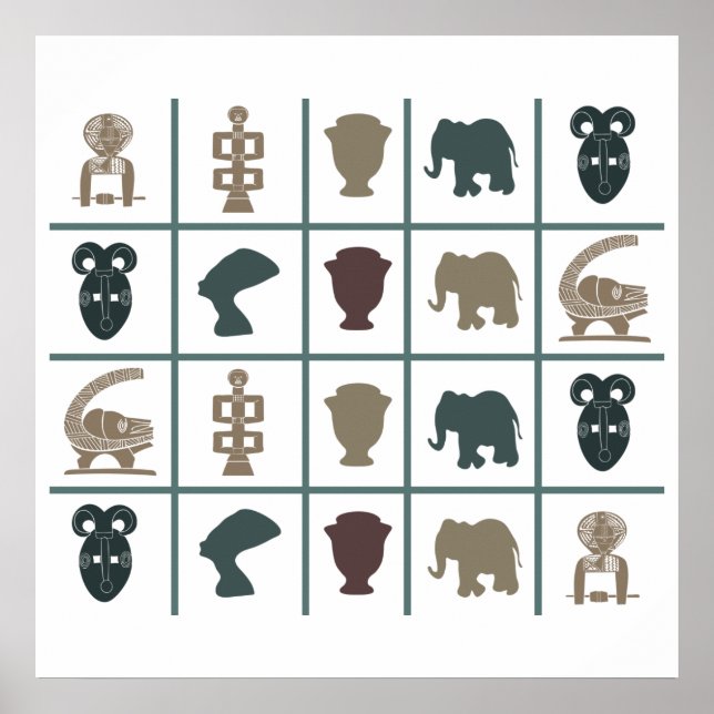 afrikanskt färggrant symbolmönster poster (Framsidan)