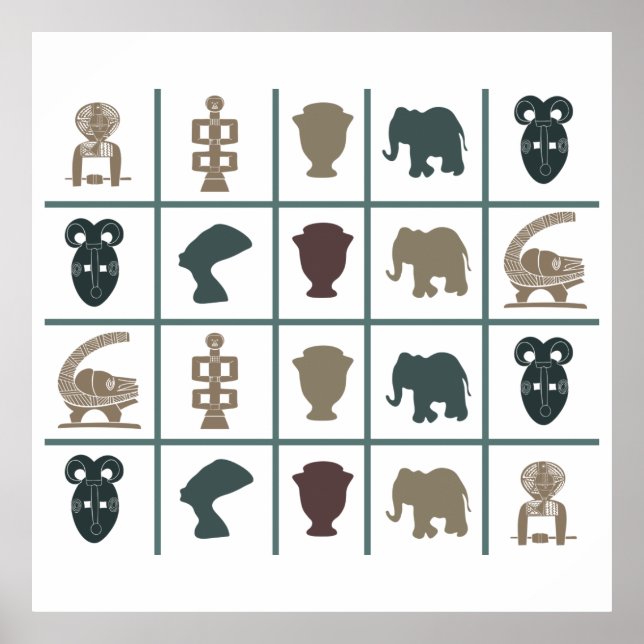 afrikanskt färggrant symbolmönster poster (Framsidan)