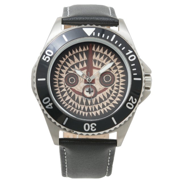 Afrikanskt läderarmbandsur - Tribal Mask Ur Armbandsur (Framsida)