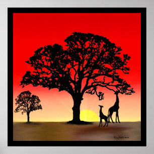 Afrikanskt solnedgångaffischtryck poster