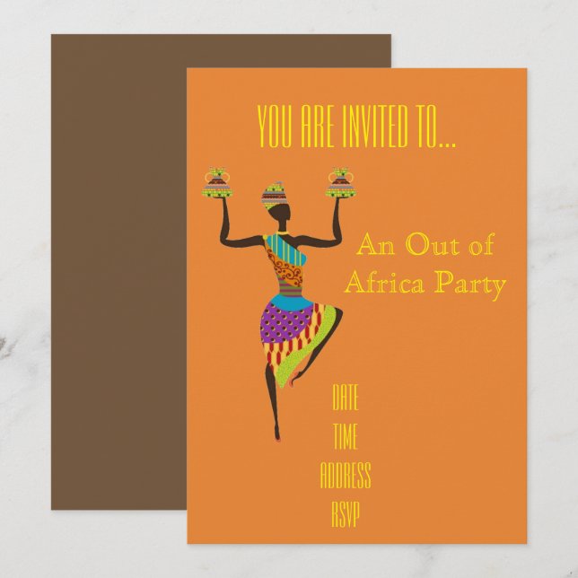 Afrikanskt themed ut ur afrikapartyet inbjudningar (Fram/baksida)