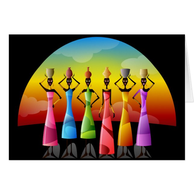 Afrikas kvinnor i färgad press Kwanzaa OBS Kort (Framsidan Horizontal)