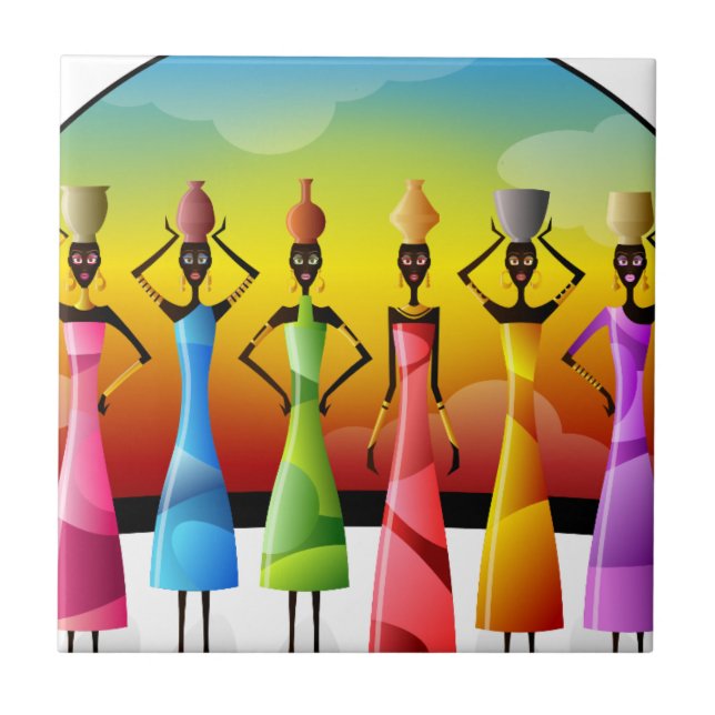 Afrikas kvinnor med Pottery på huvudet Kakelplatta (Framsidan)