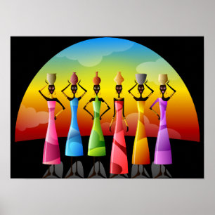 Afrikas kvinnor med Pottery på huvudet Poster