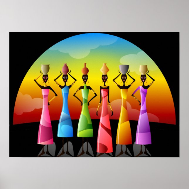 Afrikas kvinnor med Pottery på huvudet Poster (Framsidan)