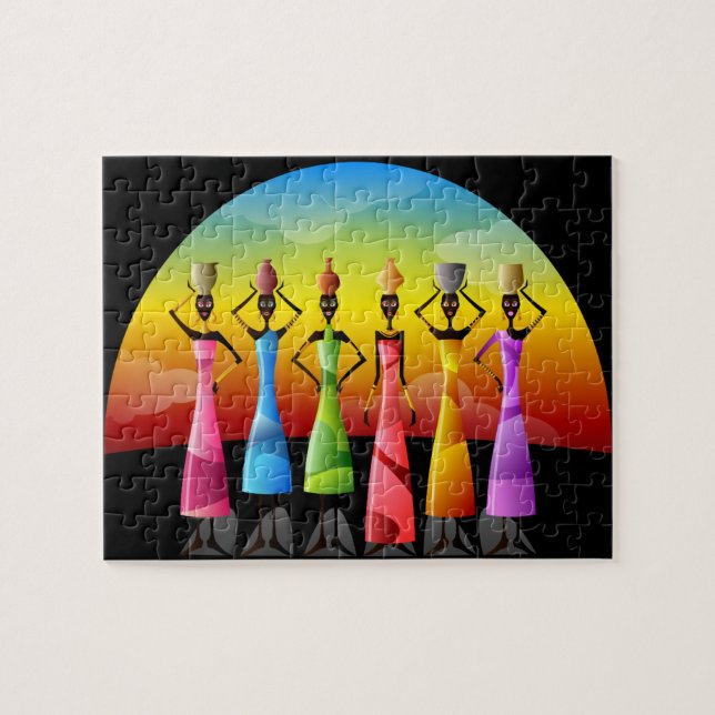 Afrikas kvinnor med Pottery på huvudet Pussel (Horisontell)