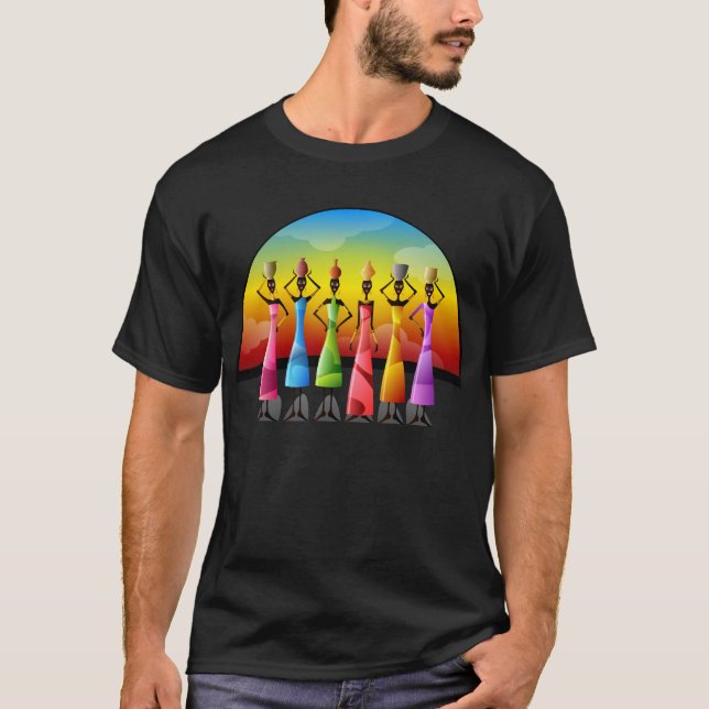 Afrikas kvinnor med Pottery på huvudet Tee Shirt (Framsida)