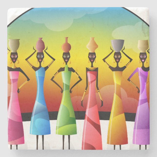 Afrikas kvinnor med Pottery på huvudet Underlägg Sten (Framsidan)