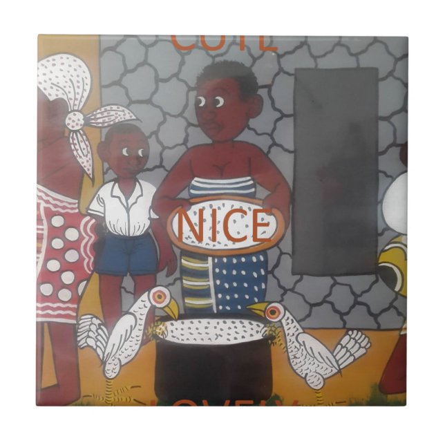 Afrikas traditionella livsstil i hemmet kakelplatta (Framsidan)