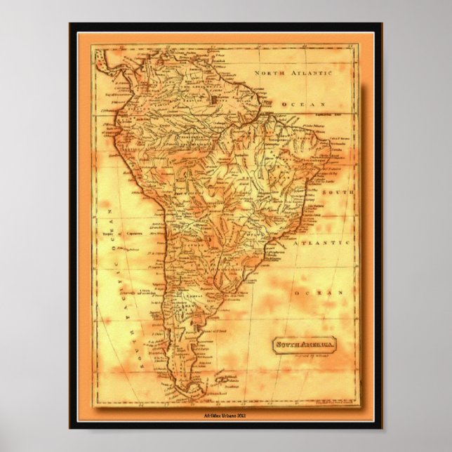 AfriMex Urbano Gamla världskartan Sydamerika Poste Poster (Framsidan)
