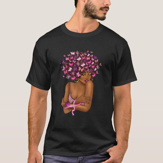 Afro African Black Woman Rosa Ribbon Breast Cancer T Shirt (Framsida)