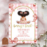 afro african Girl Pink Bow strawberry berry first  Inbjudningar<br><div class="desc">African Girl Pink Bow Strawberry Birthday invitation,  Afro Berry First Birthday Invite,  Editable Kids First Birthday Party</div>