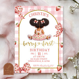afro african Girl Pink Bow strawberry berry first  Inbjudningar
