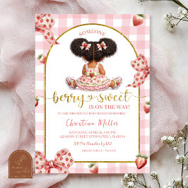 Afro African Girl Pink Bow strawberry berry sweet  Inbjudningar