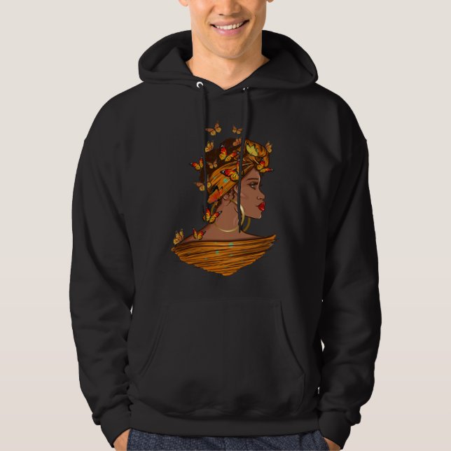 Afro African Woman Butterflies Black Queen History Hoodie (Framsida)