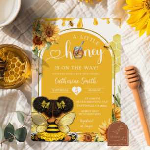 Afro Afrikansk Flicka Solros Honey Bee Baby Shower Inbjudningar