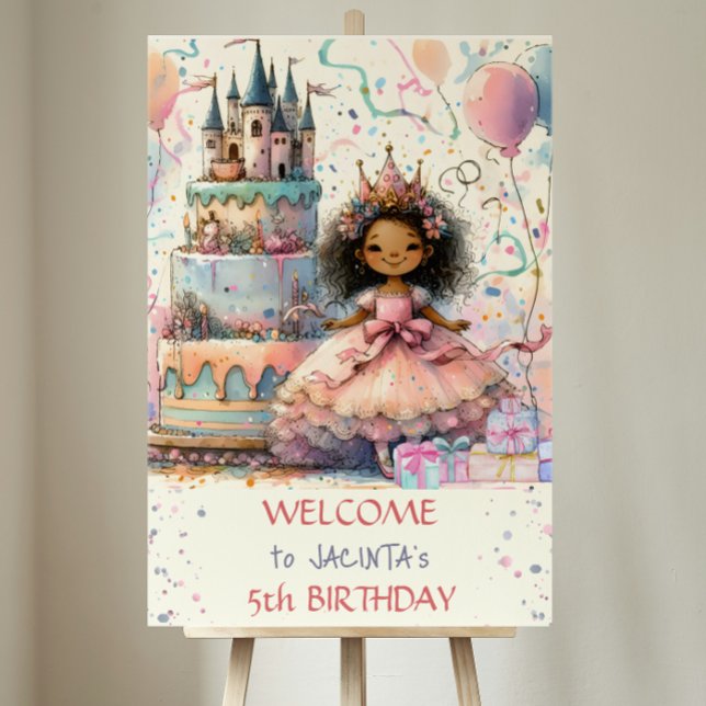 Afro American princess 5th Birthday Castle tårta Poster (Skapare uppladdad)
