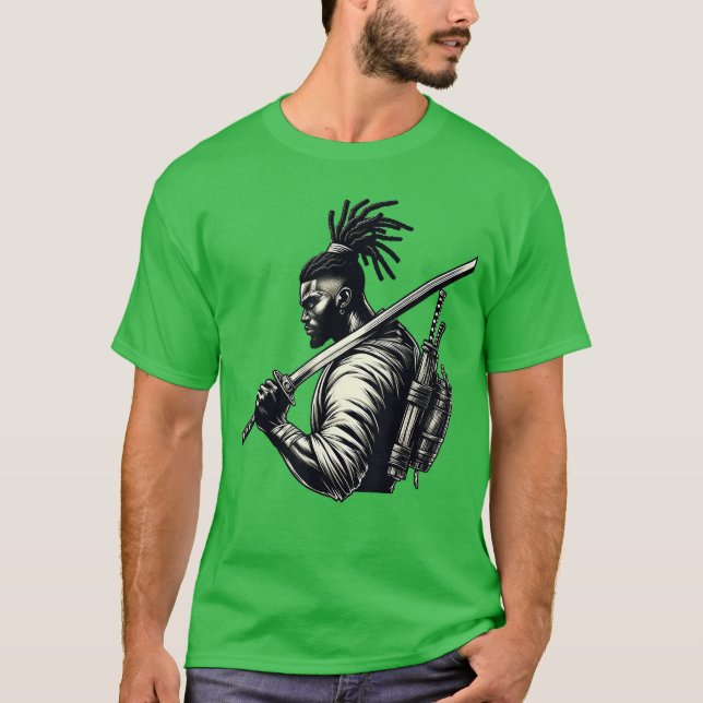 afro american samurai anime cartoon japanese bushi t shirt (Framsida)