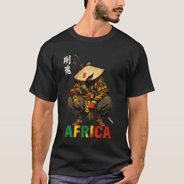 Afro American Samurai Warrior Katana Anime Japanes T Shirt (Framsida)