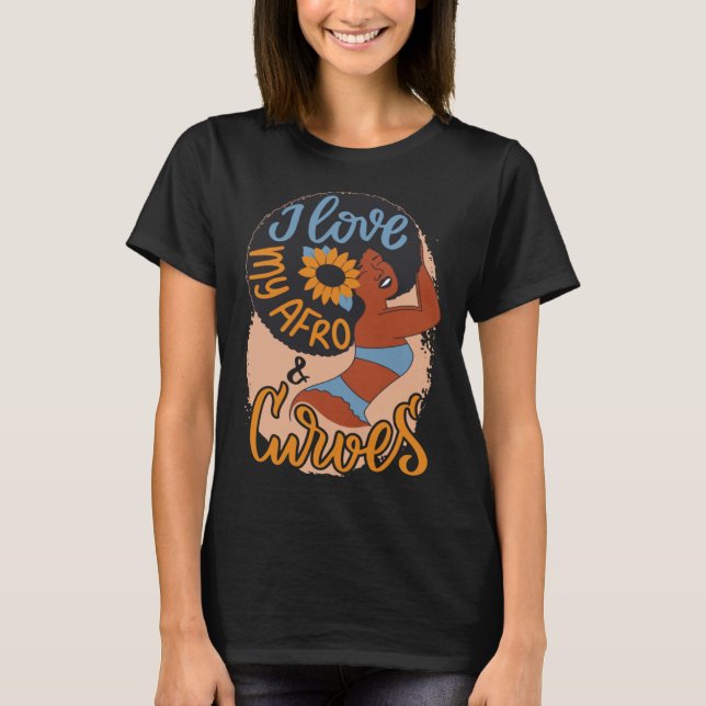Afro American Woman Love My Curves Inspirational M T Shirt (Framsida)