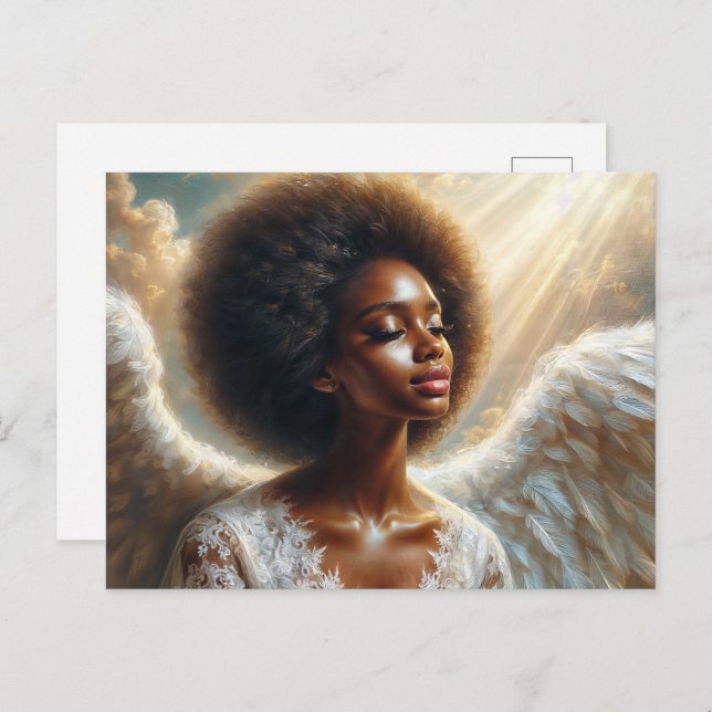 Afro Angel i Light - Etheral Black Woman Vykort (Fram/baksida)
