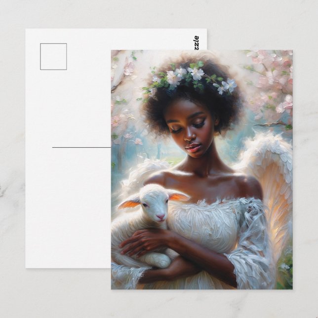Afro Ängel med Lamm Postkort Vykort (Fram/baksida)