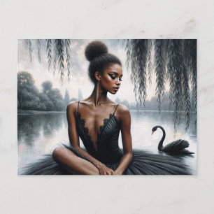 Afro Ballerina in Black Tutu med Svan Moody konst Vykort