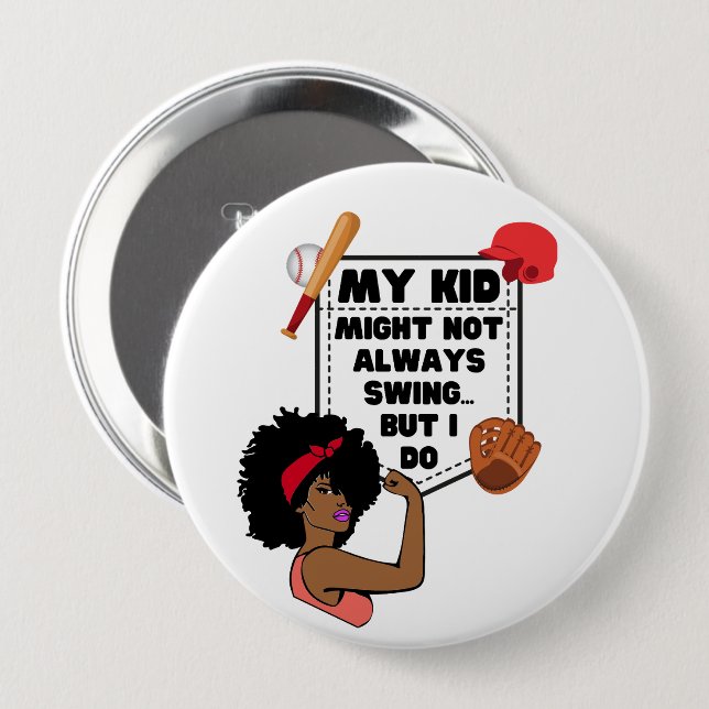 Afro Baseball Mamma MY KID KANSKE INTE ALLTID SVAR Knapp (Framsida & baksida)