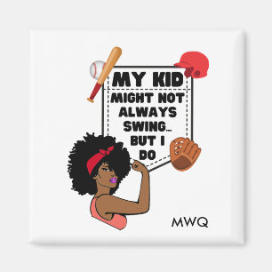 Afro Baseball Mamma MY KID KANSKE INTE ALLTID SVAR Magnet