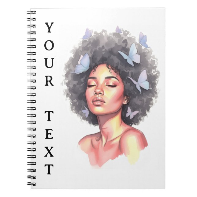 Afro Beauty with Butterflies – Watercolor Portrait Anteckningsbok (Framsidan)
