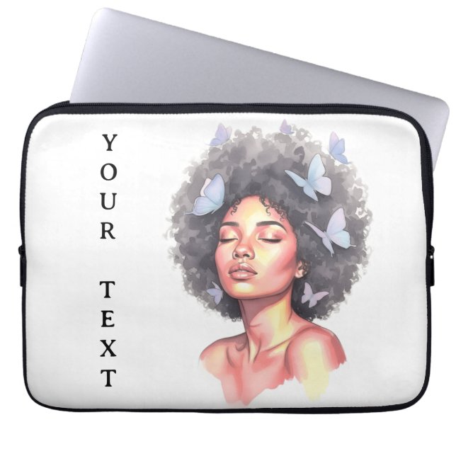Afro Beauty with Butterflies – Watercolor Portrait Laptop Fodral (Framsidan)