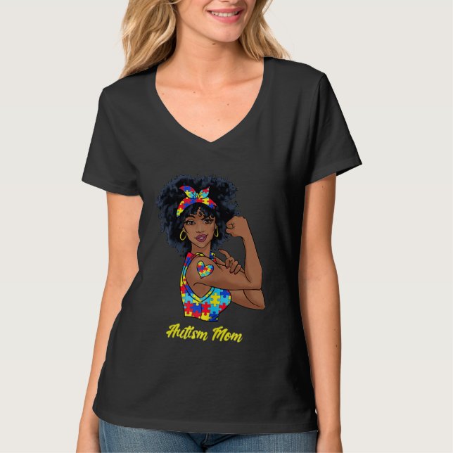 Afro Black Woman Autism Mom Awareness Tattoo Jigsa T Shirt (Framsida)