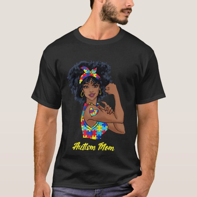 Afro Black Woman Autism Mom Awareness Tattoo Jigsa T Shirt (Framsida)