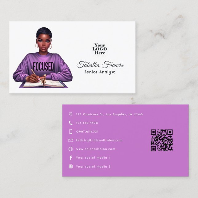 Afro Black Woman Empoweragement Leaagement Art Visitkort (Fram/baksida)