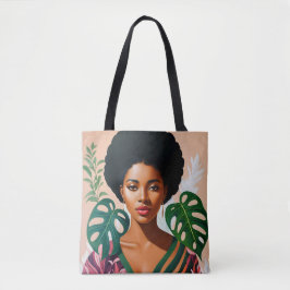 Afro Black Woman Monstera Deliciosa Botanical Tygkasse