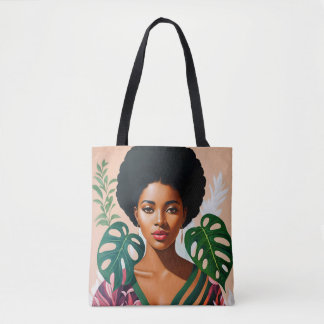 Afro Black Woman Monstera Deliciosa Botanical Tygkasse